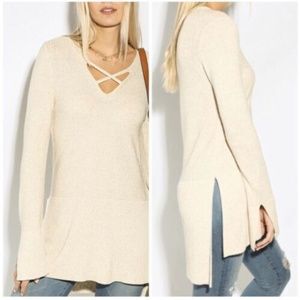Free People Criss-Cross Side Slit Sweater